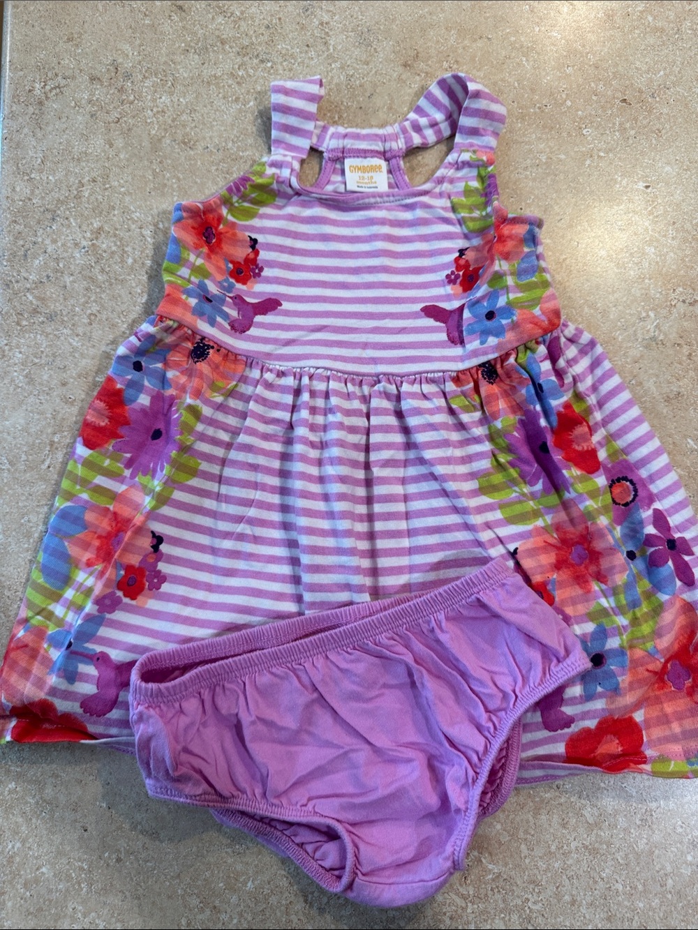 Gymboree Lavender Striped Dress with Floral Side Panels and Matching Bloomers